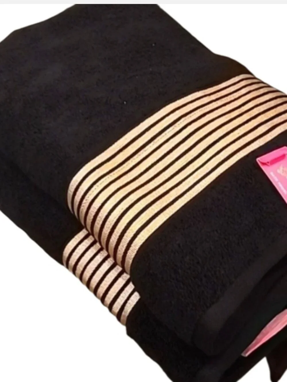 JUICY COUTURE Black Towel with Gold Stripe Accent